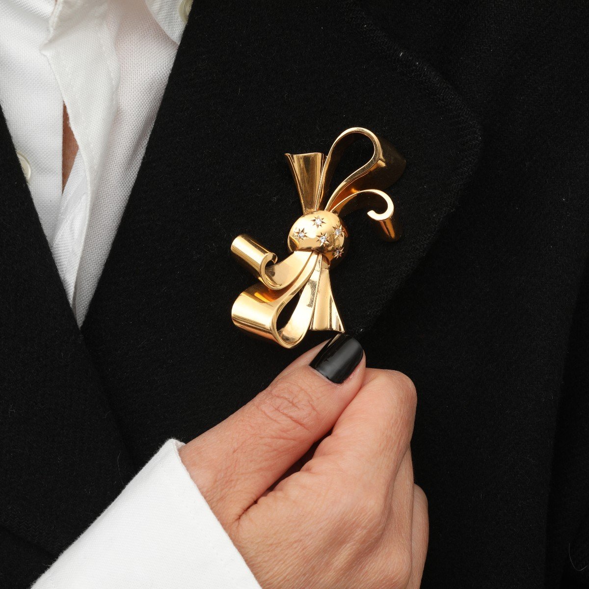 2822 – Broche Or Jaune Diamants Années 40-photo-2