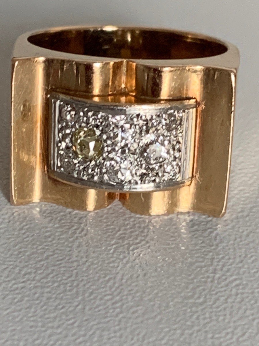 1999 – Bague Chevalière Or Jaune Diamants-photo-4