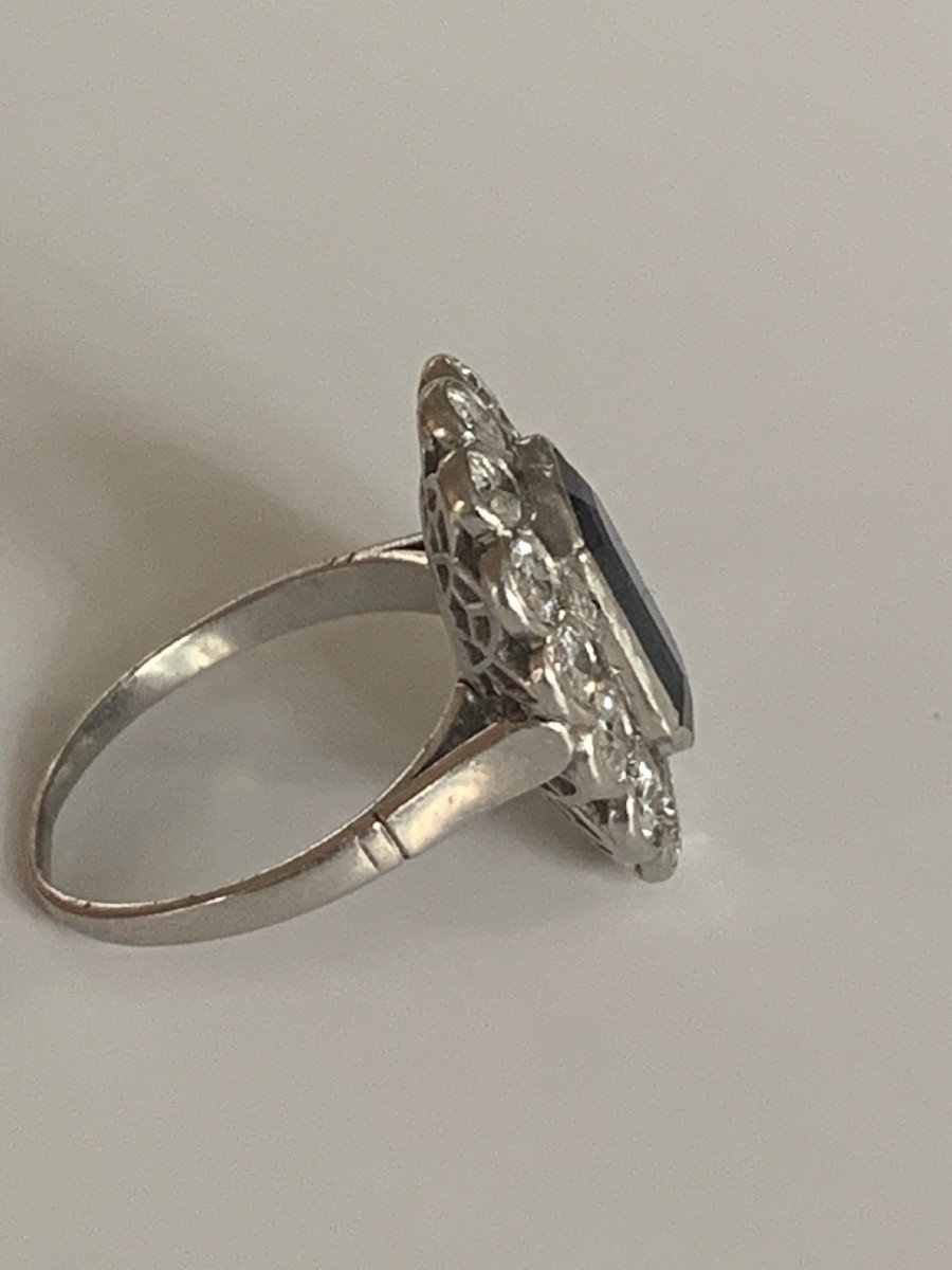  2164 – Bague Platine Saphir Diamants Années 25-photo-1