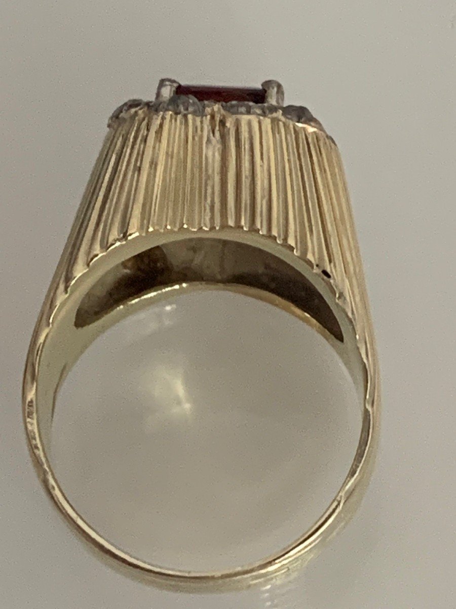 2412 – Ring Gold Silver Garnet Diamonds Years 40-photo-1