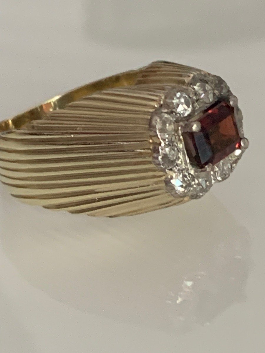 2412 – Ring Gold Silver Garnet Diamonds Years 40-photo-2