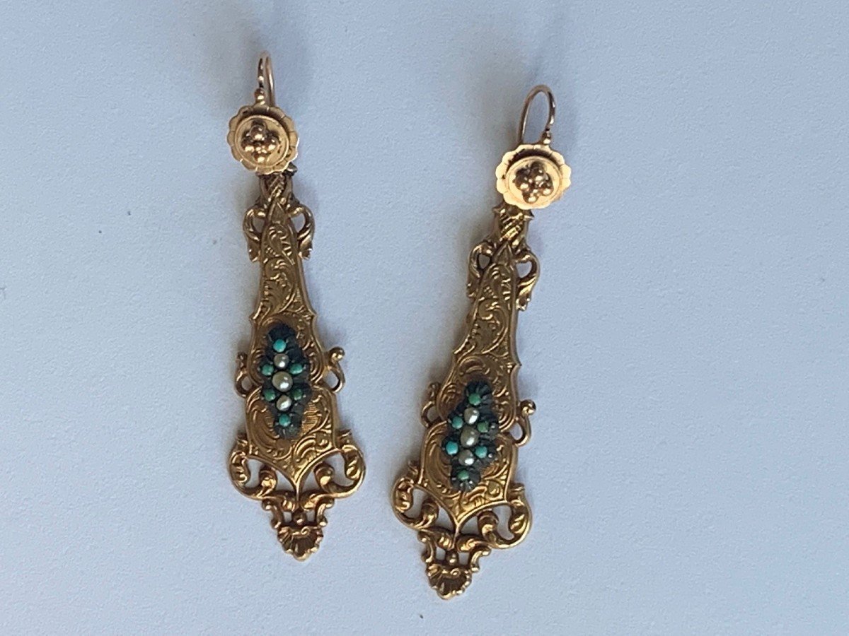 2477 – Bo Yellow Gold Turquoise Pearls 19th Century-photo-2