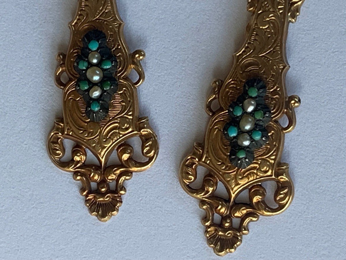 2477 – Bo Yellow Gold Turquoise Pearls 19th Century-photo-4