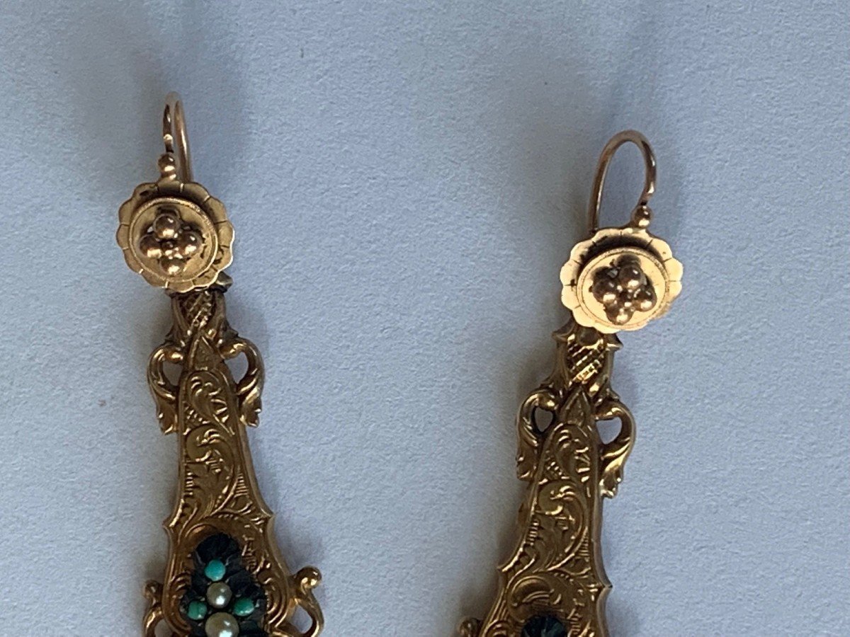 2477 – Bo Yellow Gold Turquoise Pearls 19th Century-photo-1