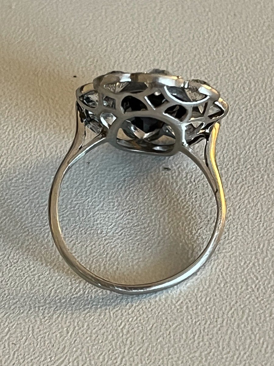 3836 – Platinum Sapphire Diamond Ring 1920s-photo-3