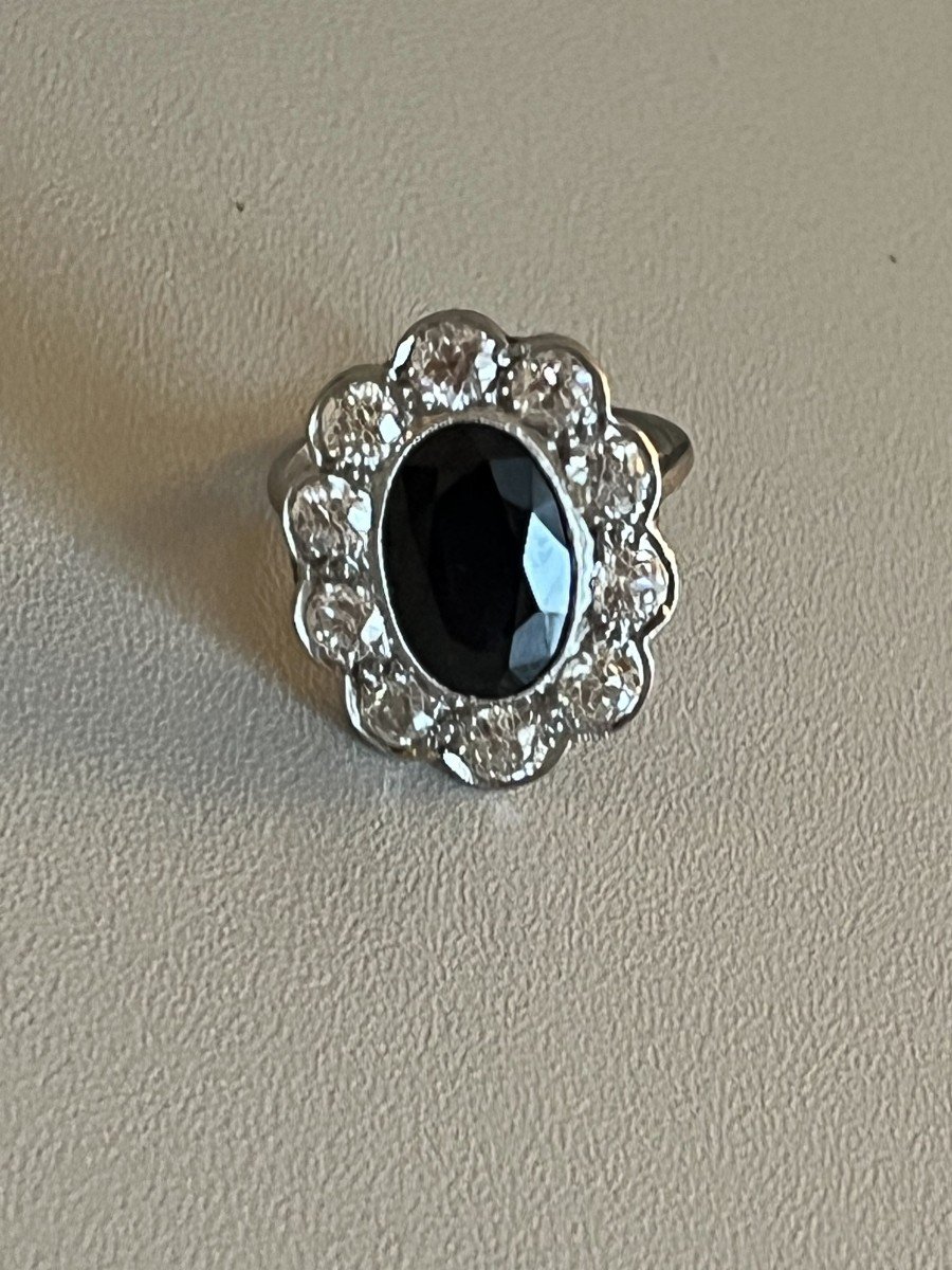 3836 – Bague Platine Saphir Diamants Années 20-photo-1