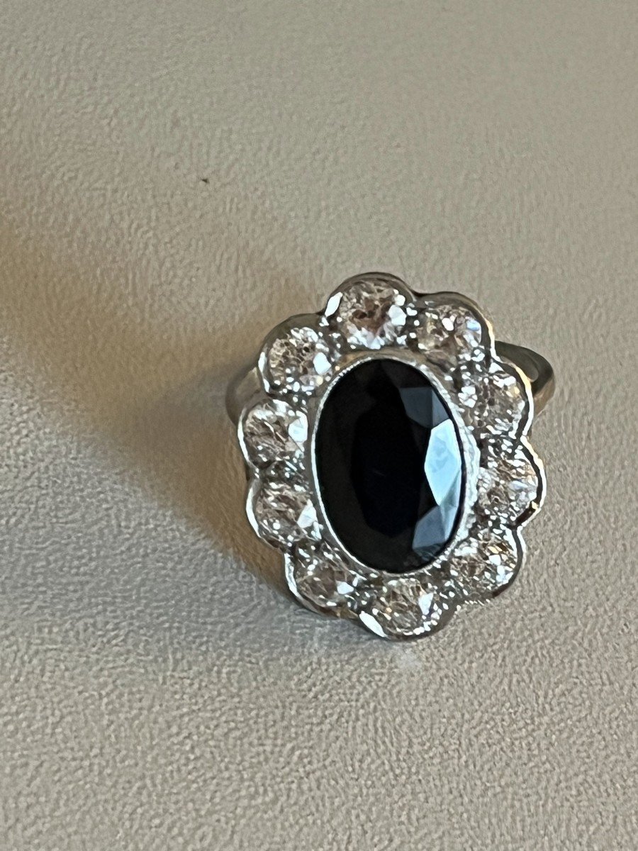 3836 – Platinum Sapphire Diamond Ring 1920s-photo-2