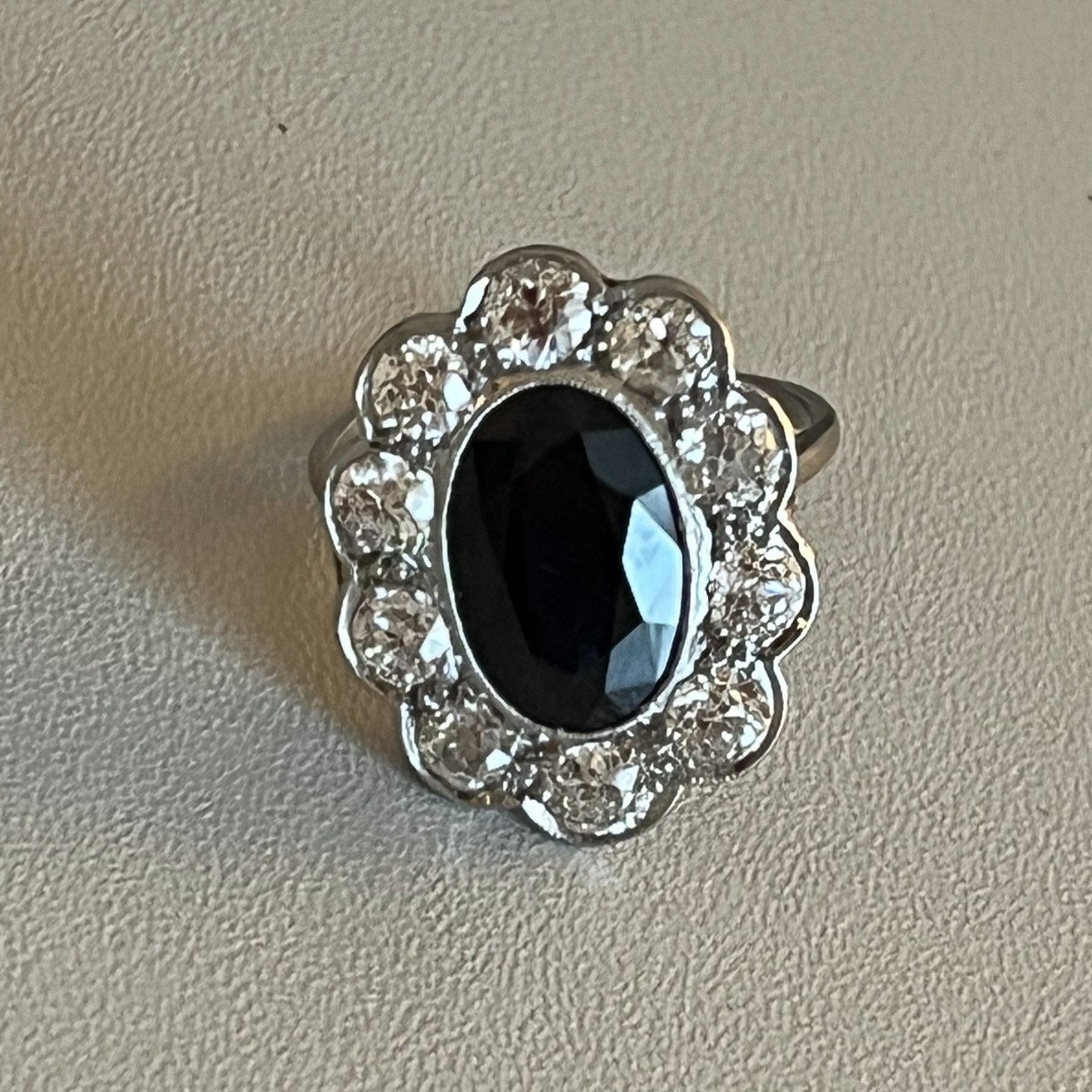 3836 – Platinum Sapphire Diamond Ring 1920s