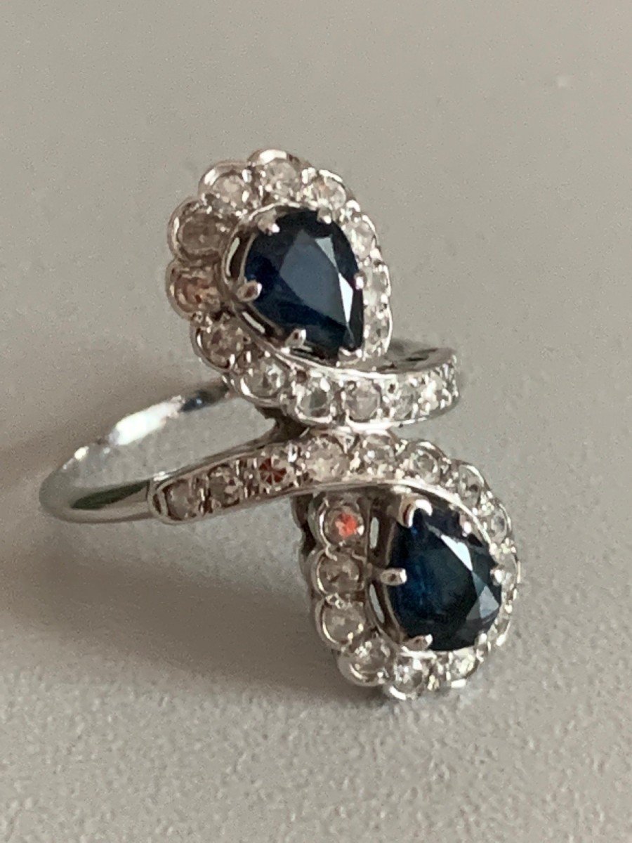 2955 – Toi & Moi Ring White Gold Sapphires Diamonds-photo-4