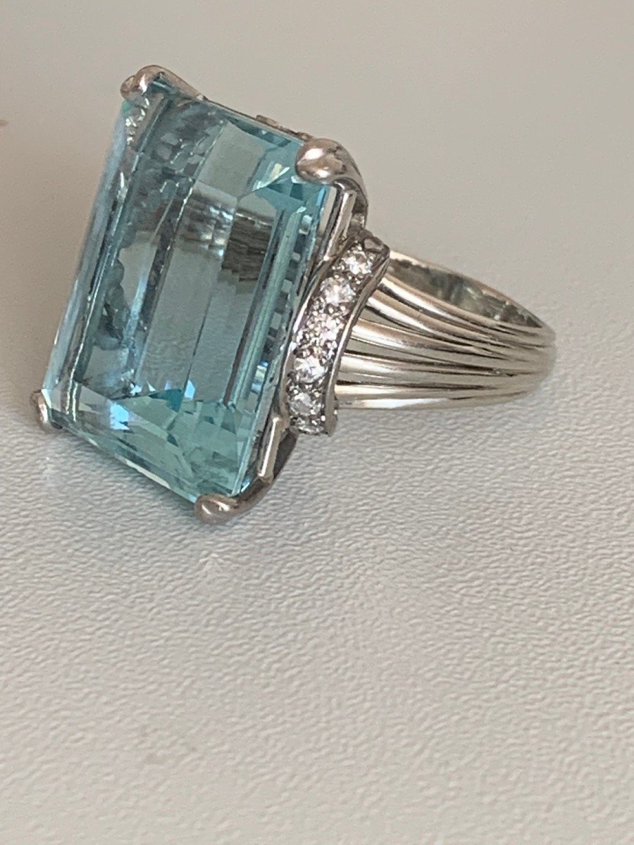 2965 – 1960s White Gold Aquamarine Diamond Ring-photo-2