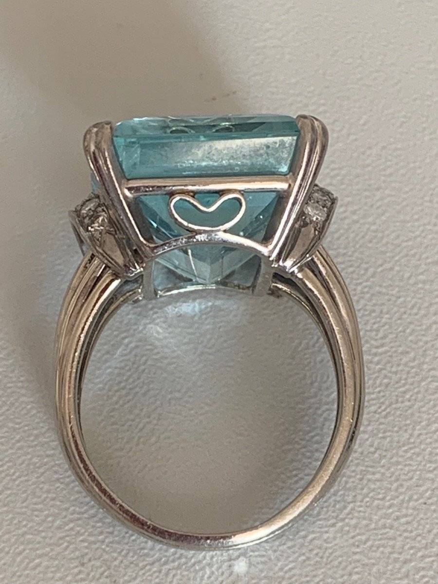 2965 – 1960s White Gold Aquamarine Diamond Ring-photo-2