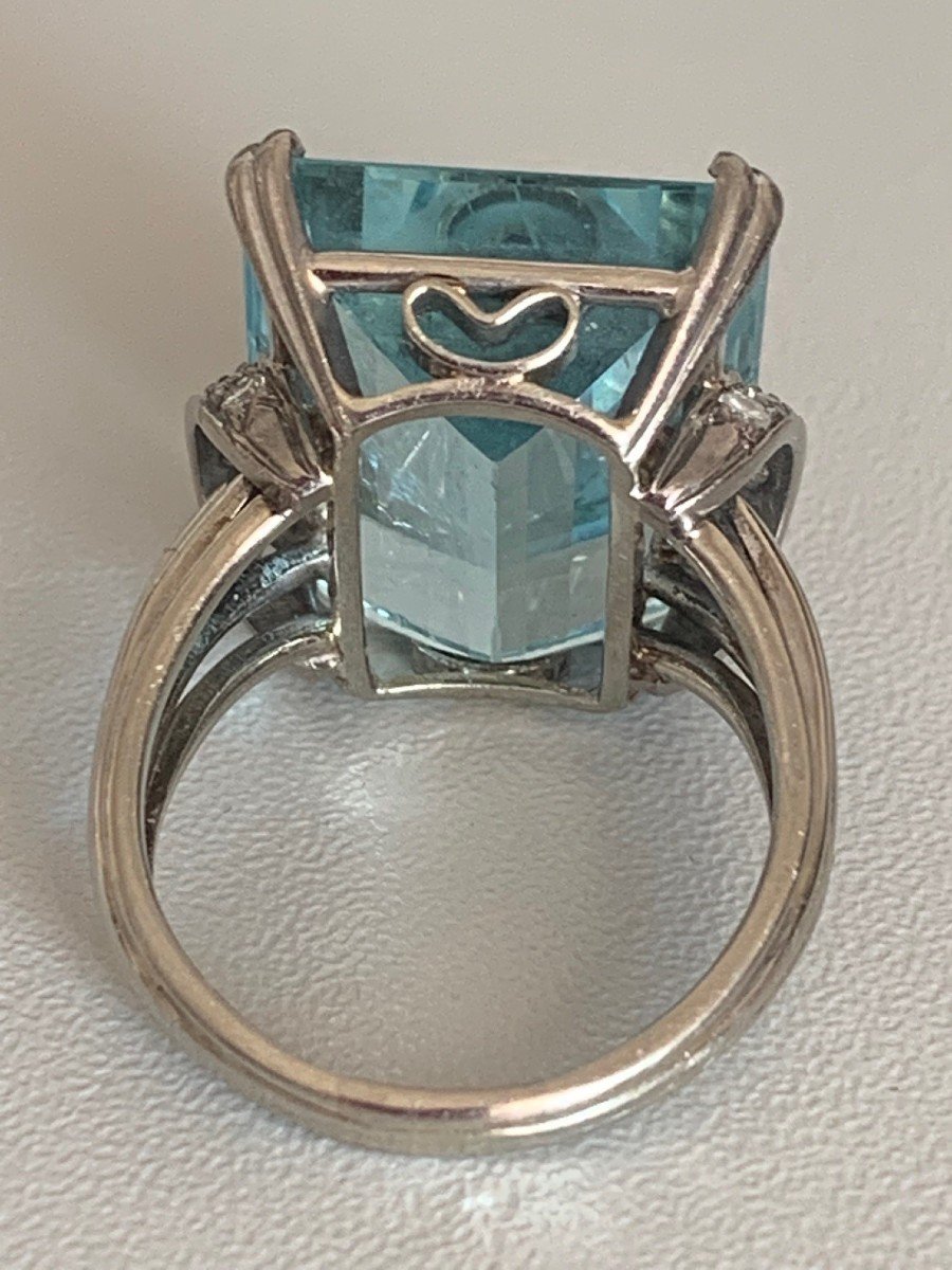 2965 – 1960s White Gold Aquamarine Diamond Ring-photo-3