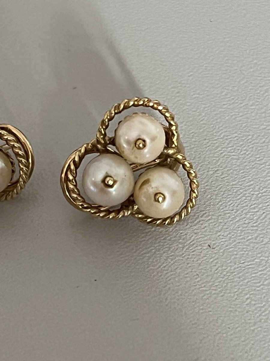 3729 – Boucles d'Oreilles Or Jaune Perles Diamants-photo-3
