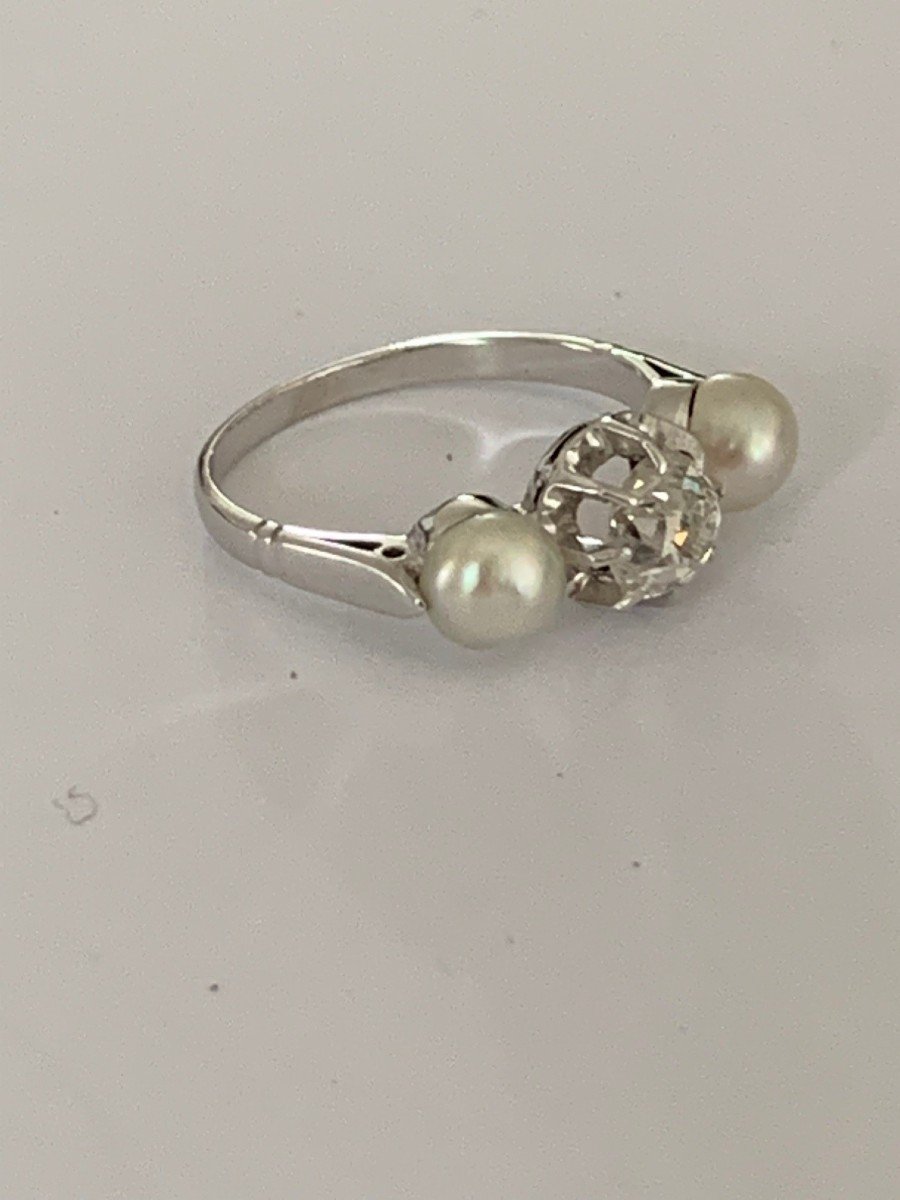 2314– Bague Or Gris Platine Perles Diamant 0,70 Ct-photo-3