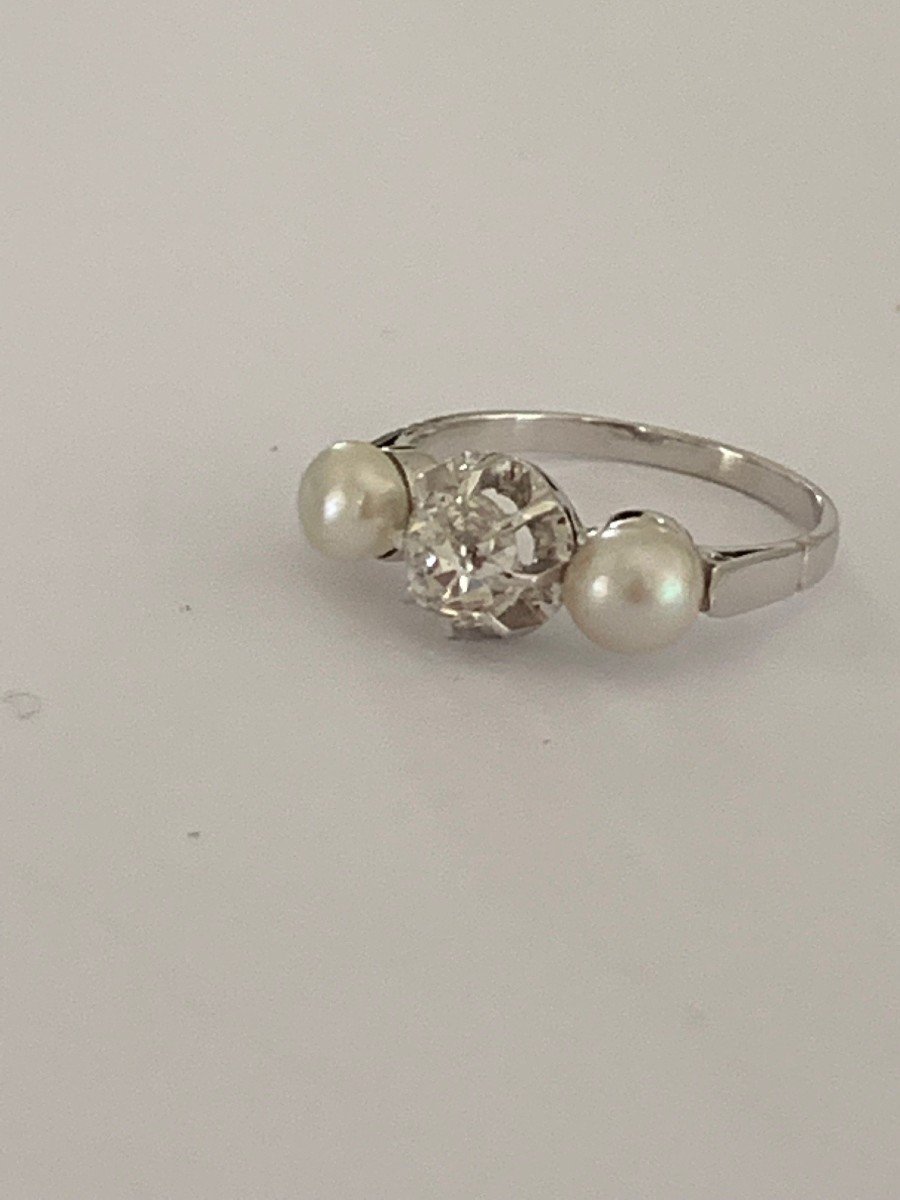 2314– Bague Or Gris Platine Perles Diamant 0,70 Ct-photo-4