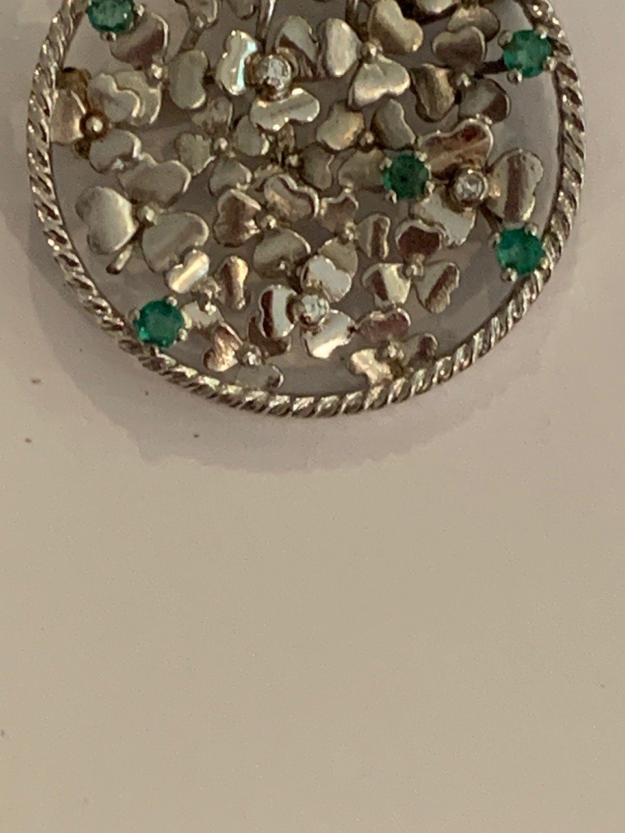 2552– Brooch White Gold Emeralds Diamonds Years 60-photo-2