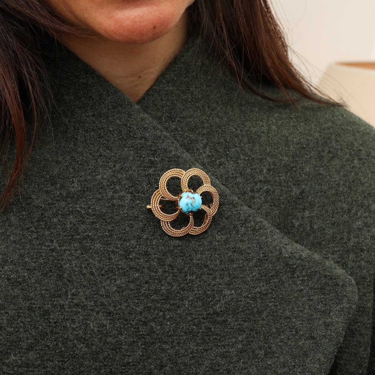 2615– Broche Or Jaune Turquoise-photo-3