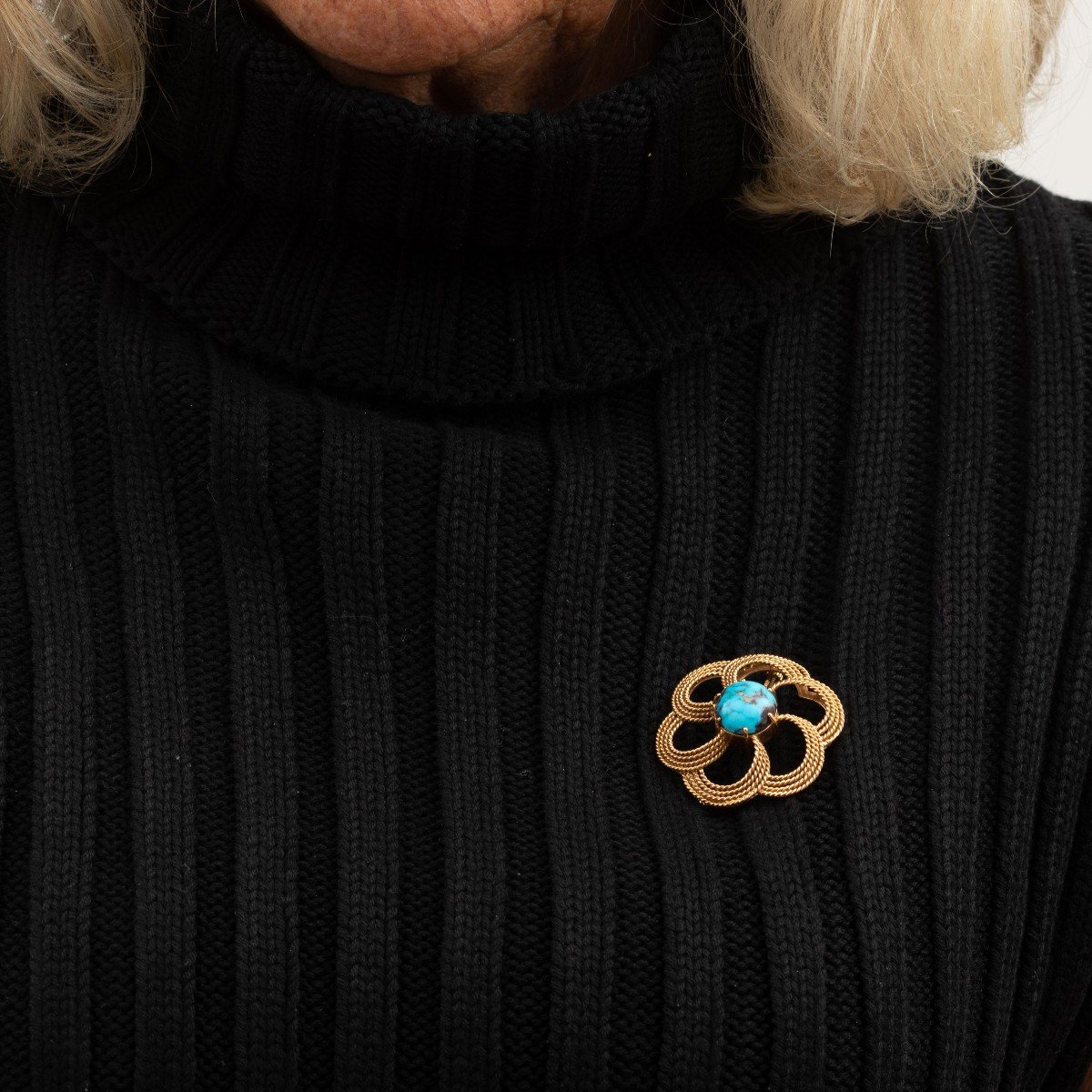 2615– Broche Or Jaune Turquoise-photo-1