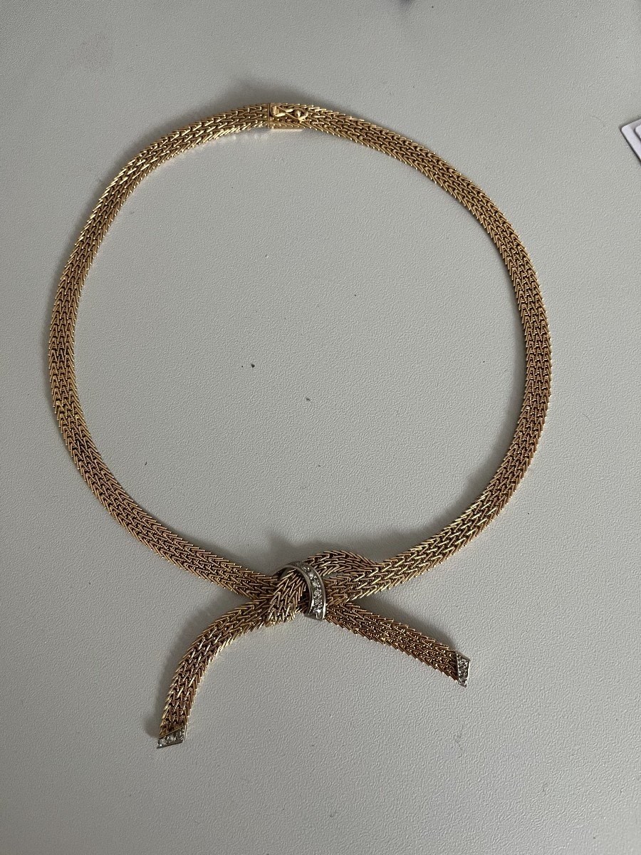 9ct Yellow, White and Rose Gold Diamond Knot Necklace