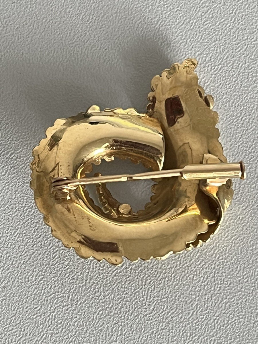 3916– Broche Feuillage Années 60 Or Jaune Diamants-photo-2