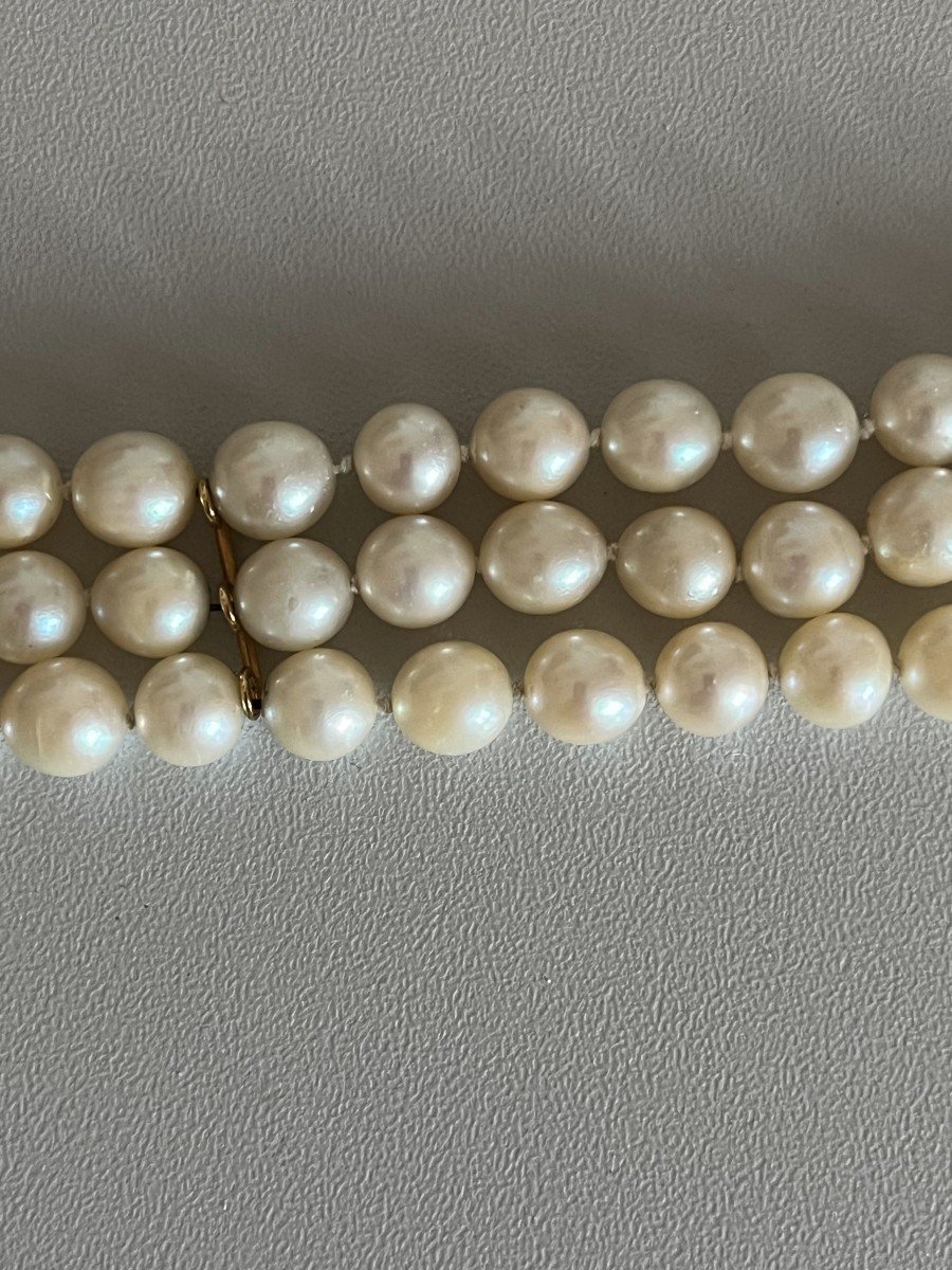 3907– Bracelet 3 Rangs Perles Fermoir Or Jaune-photo-3
