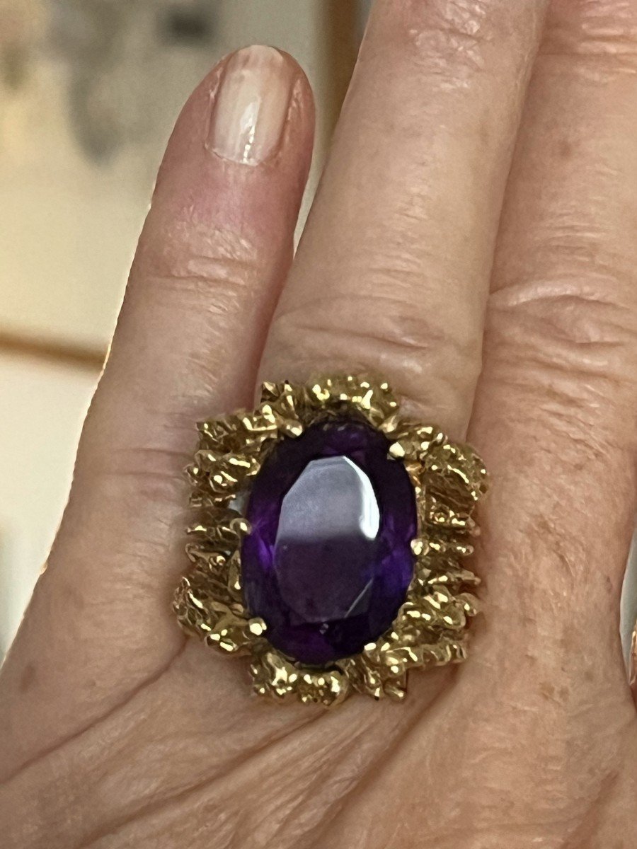 3897– Bague De Créateur Or Jaune Améthyste 15 Ct-photo-2