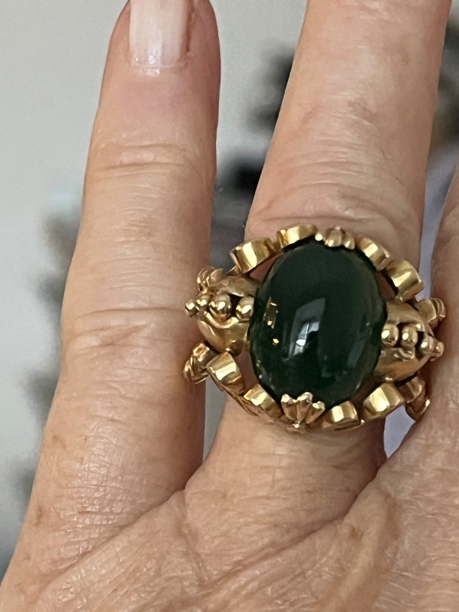 4035– 1950s Green Agate Yellow Gold Ring-photo-3