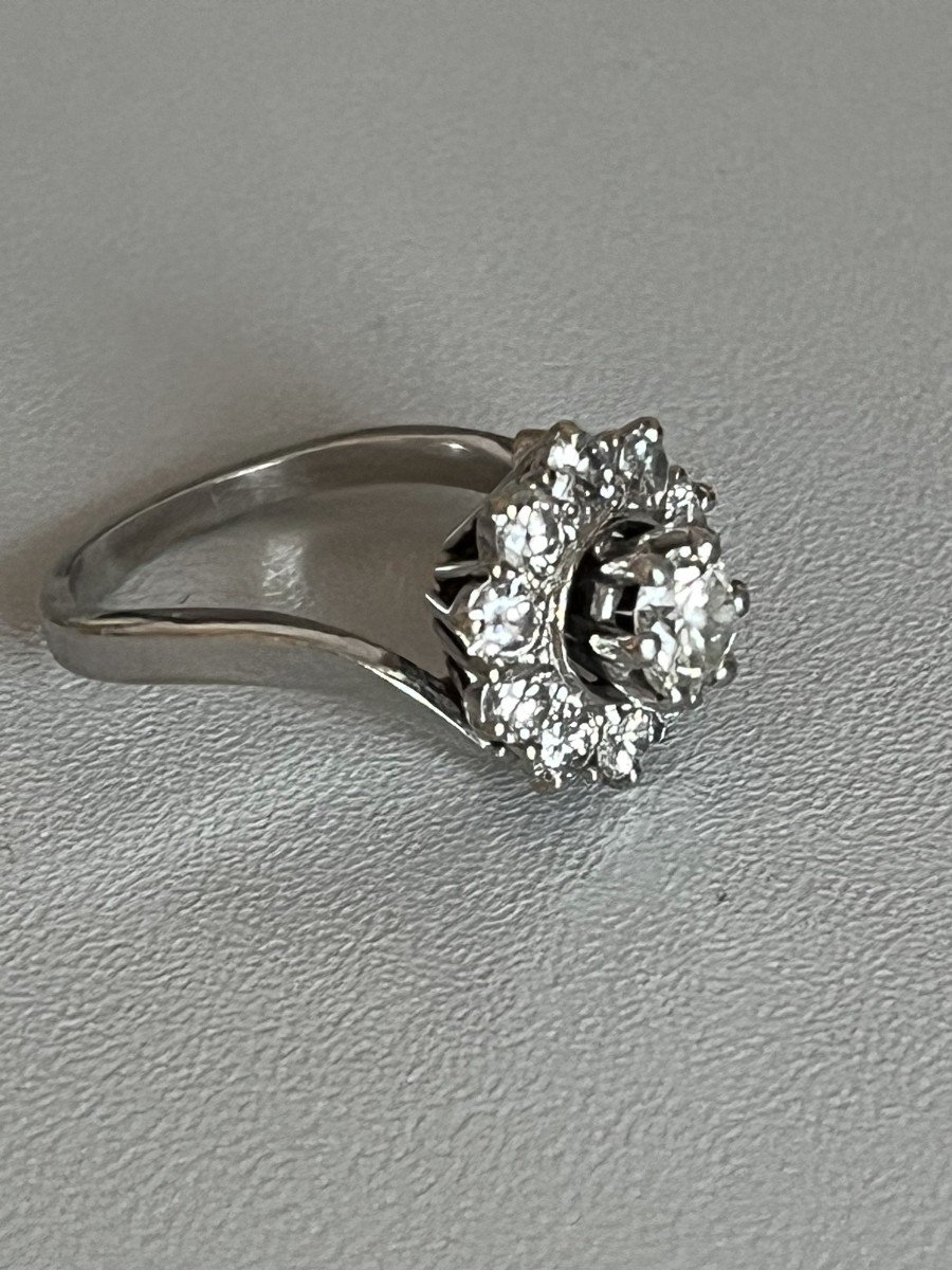 4165– Flower Ring Platinum White Gold Diamonds Years 1970-photo-4