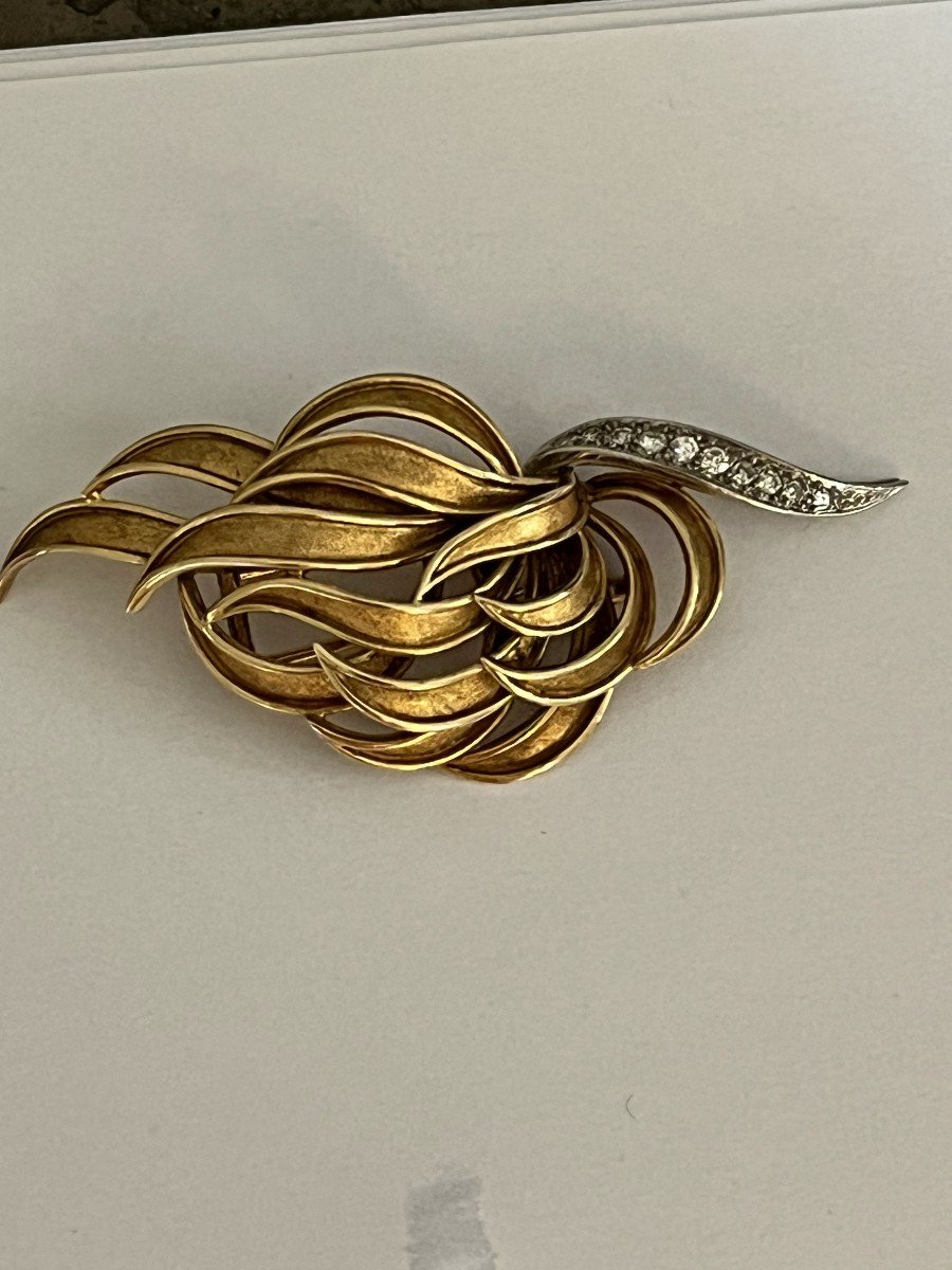 4218– Broche Années 60 Or Jaune Diamants-photo-3