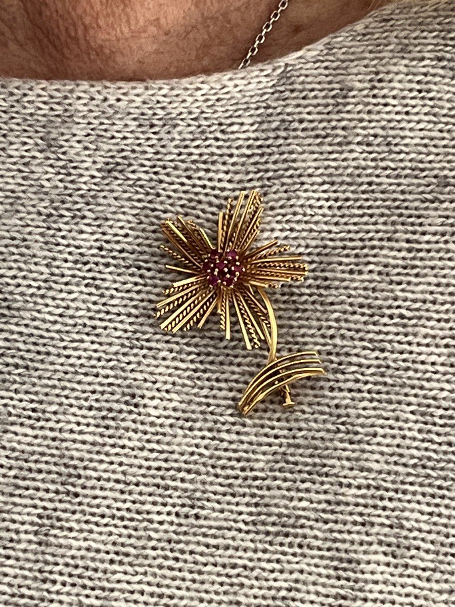 4280– Broche Années 60 Or Jaune Rubis-photo-3
