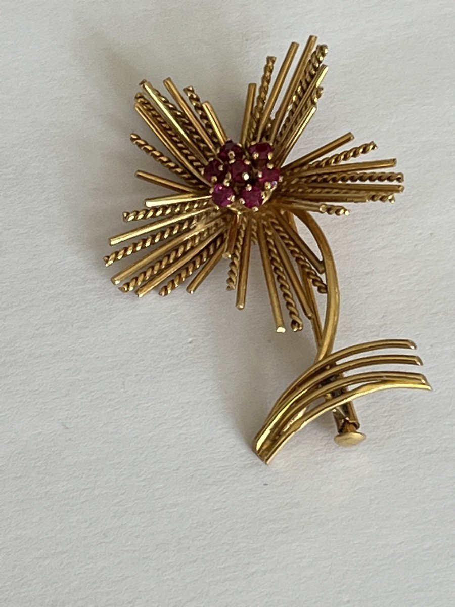 4280 – Brooch Years 60 Ruby Yellow Gold-photo-4