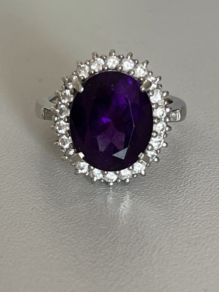 3964 – Platinum Amethyst Diamond Ring-photo-1