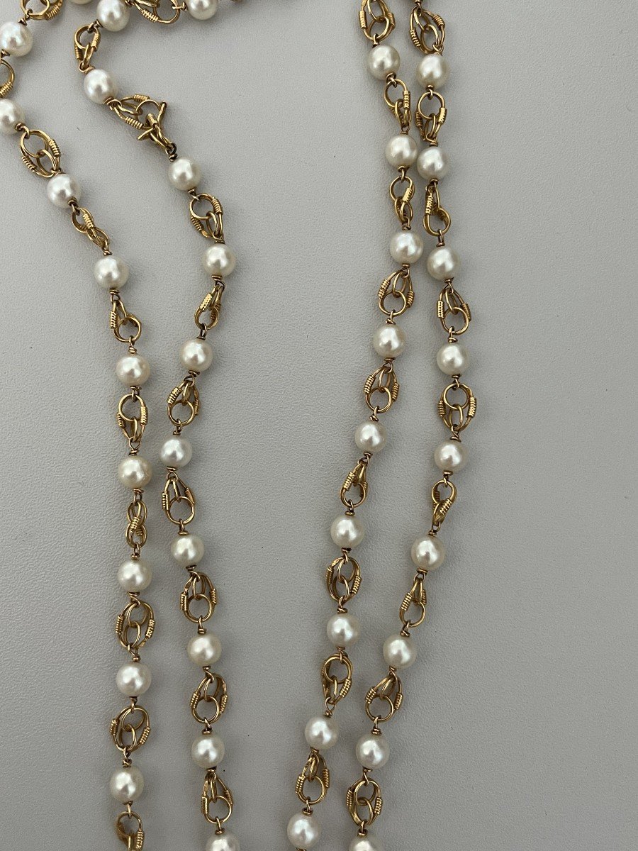 4024– Yellow Gold Long Necklace With Pearls-photo-4