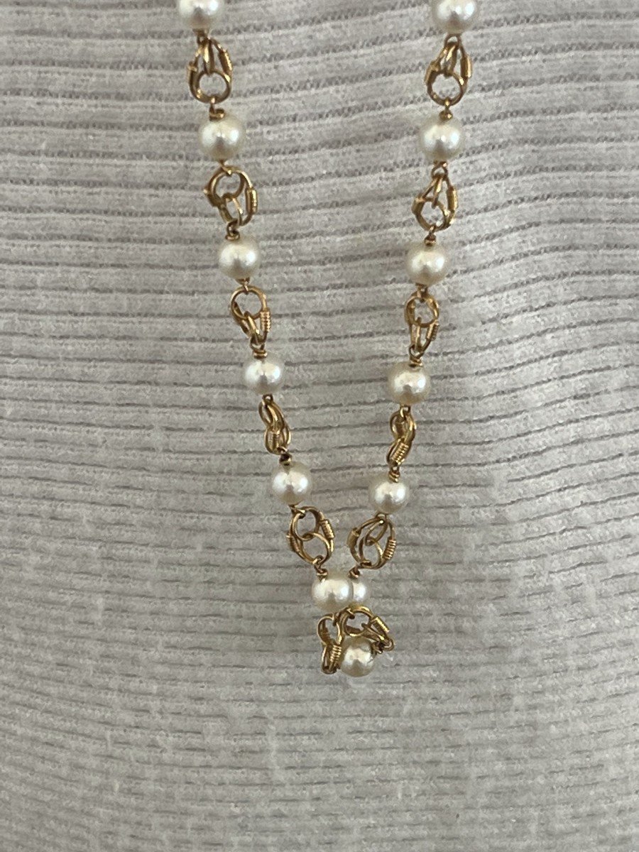 4024– Yellow Gold Long Necklace With Pearls-photo-1