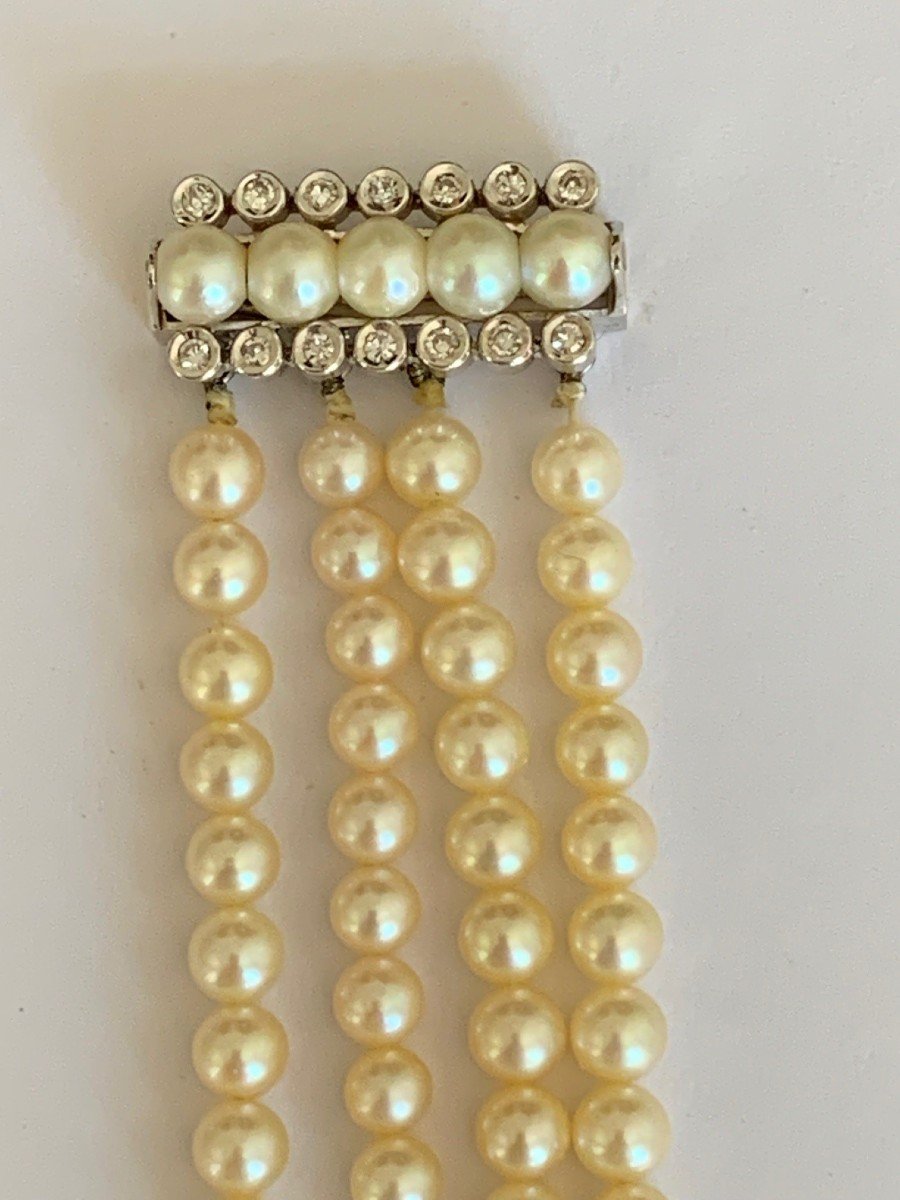 2286– Bracelet 4 Rows Cultured Pearls White Gold Clasp-photo-2