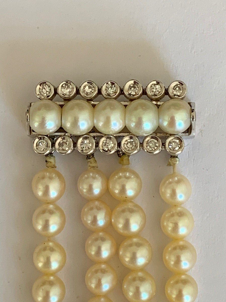 2286– Bracelet 4 Rows Cultured Pearls White Gold Clasp-photo-3