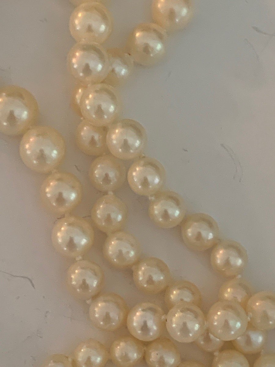 2923- Collier 3 Rangs Perles Fermoir Saphirs-photo-3