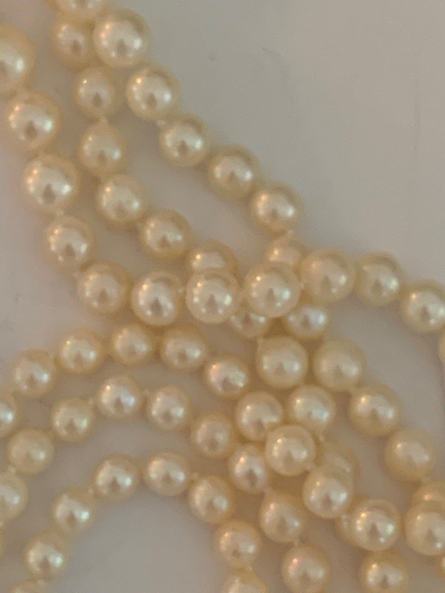 2923- Collier 3 Rangs Perles Fermoir Saphirs-photo-1
