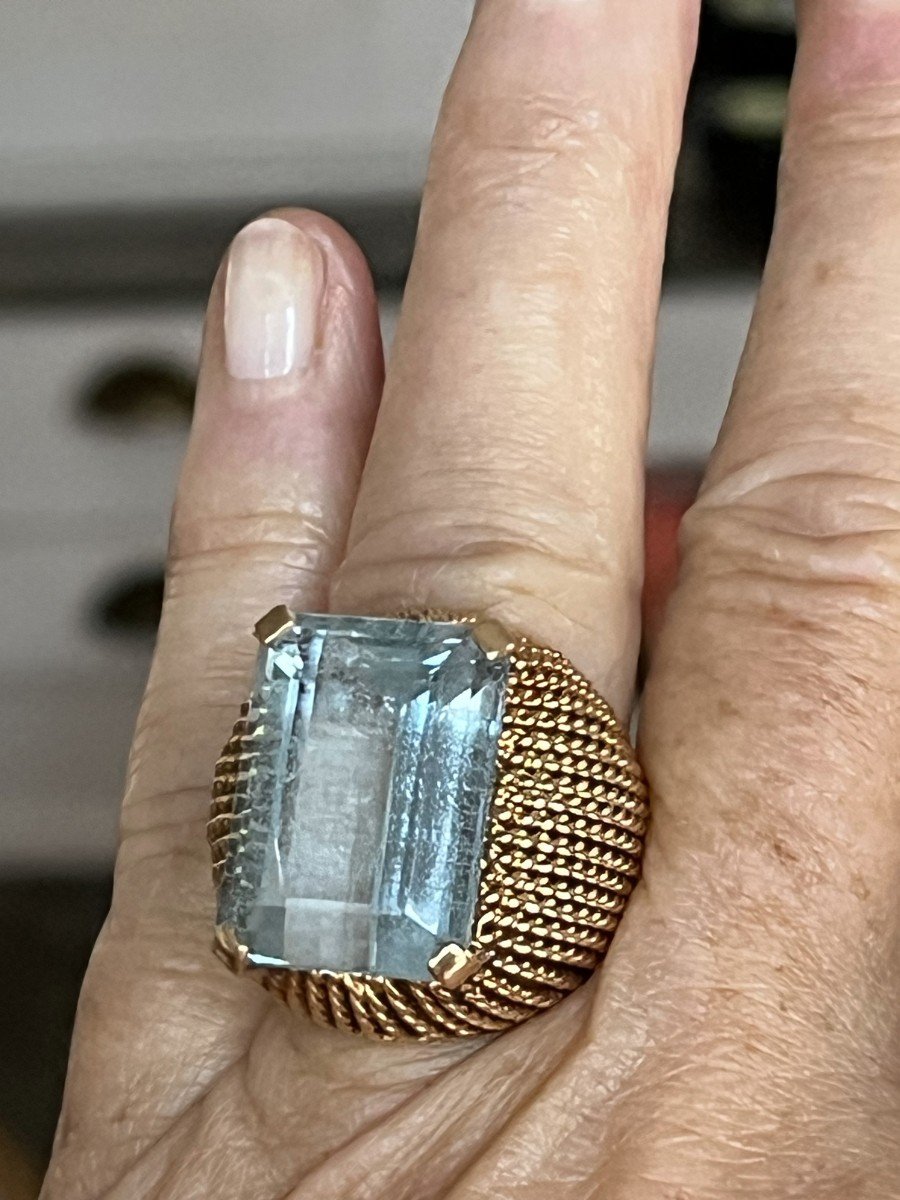 4565- Twisted Aquamarine Yellow Gold Ball Ring-photo-2