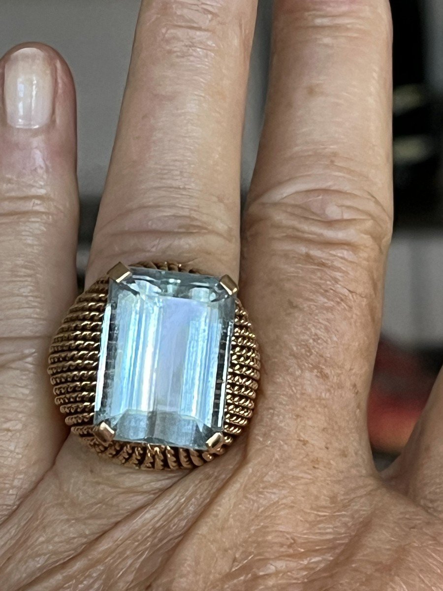 4565- Twisted Aquamarine Yellow Gold Ball Ring-photo-3