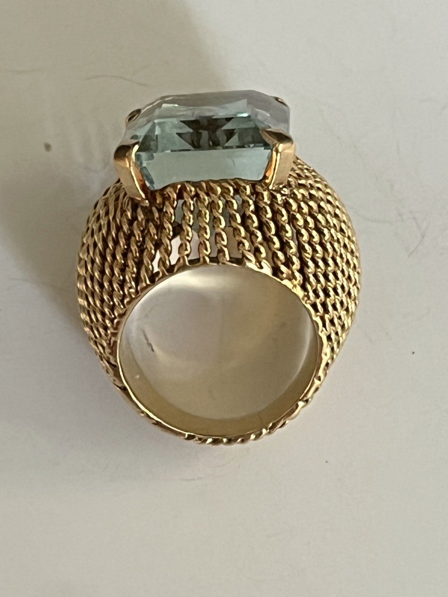 4565- Twisted Aquamarine Yellow Gold Ball Ring-photo-4