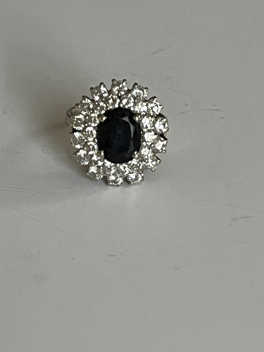 4568- White Gold Sapphire Diamond Daisy Ring-photo-2