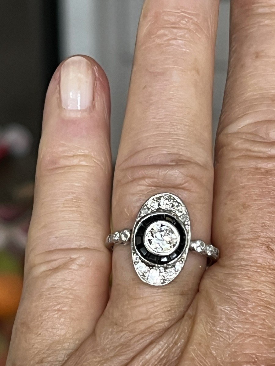4605- Old Platinum Onyx Diamond Ring-photo-2