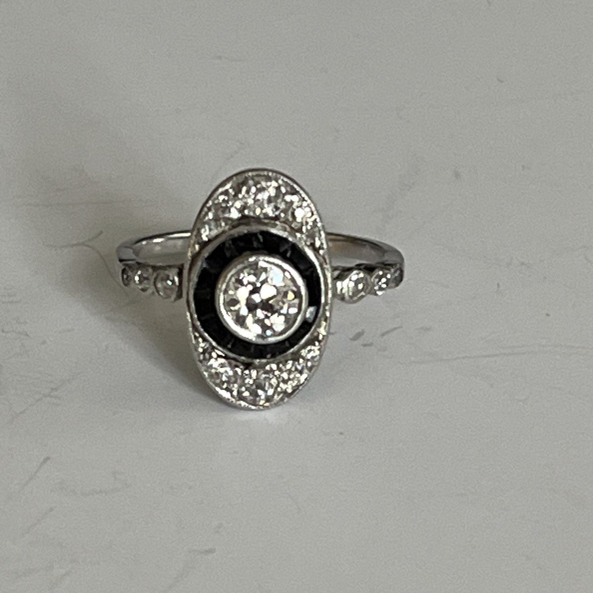 4605- Old Platinum Onyx Diamond Ring