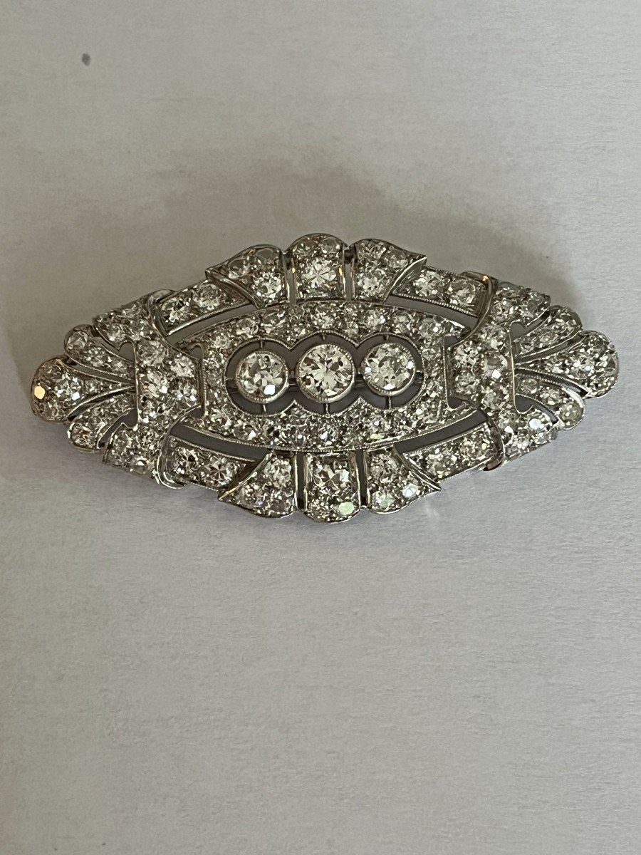 4659- Old White Gold Plate Brooch Diamonds 3.50 Ct-photo-3