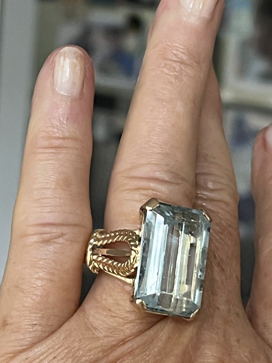 4615- Importante Bague En Or Jaune Aigue-marine De 16 Ct-photo-2