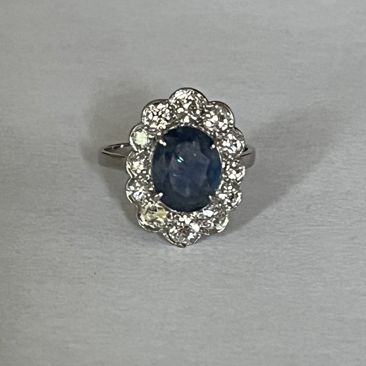 4634- Marquise Ring White Gold Thai Sapphire Diamonds
