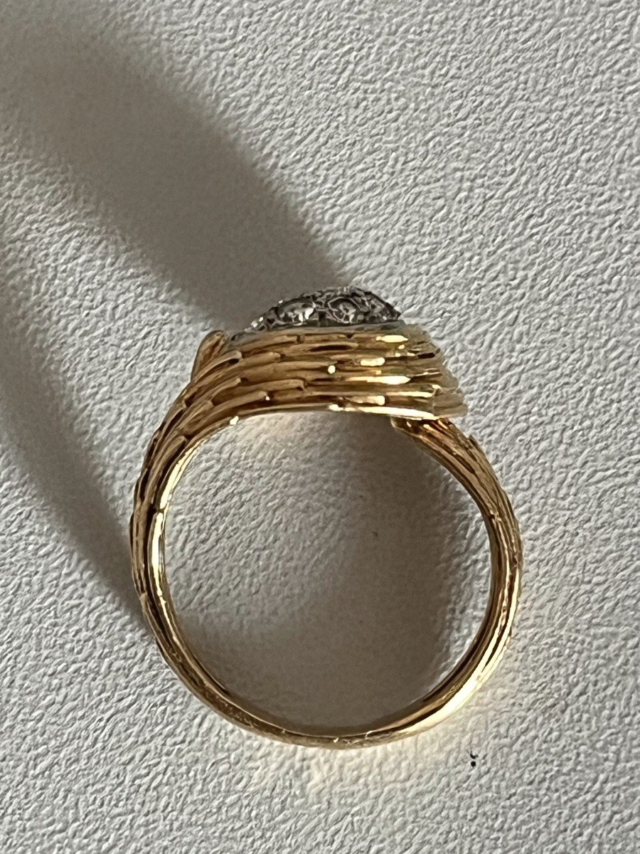 4694- Yellow Gold Chiseled Diamond Ring-photo-2