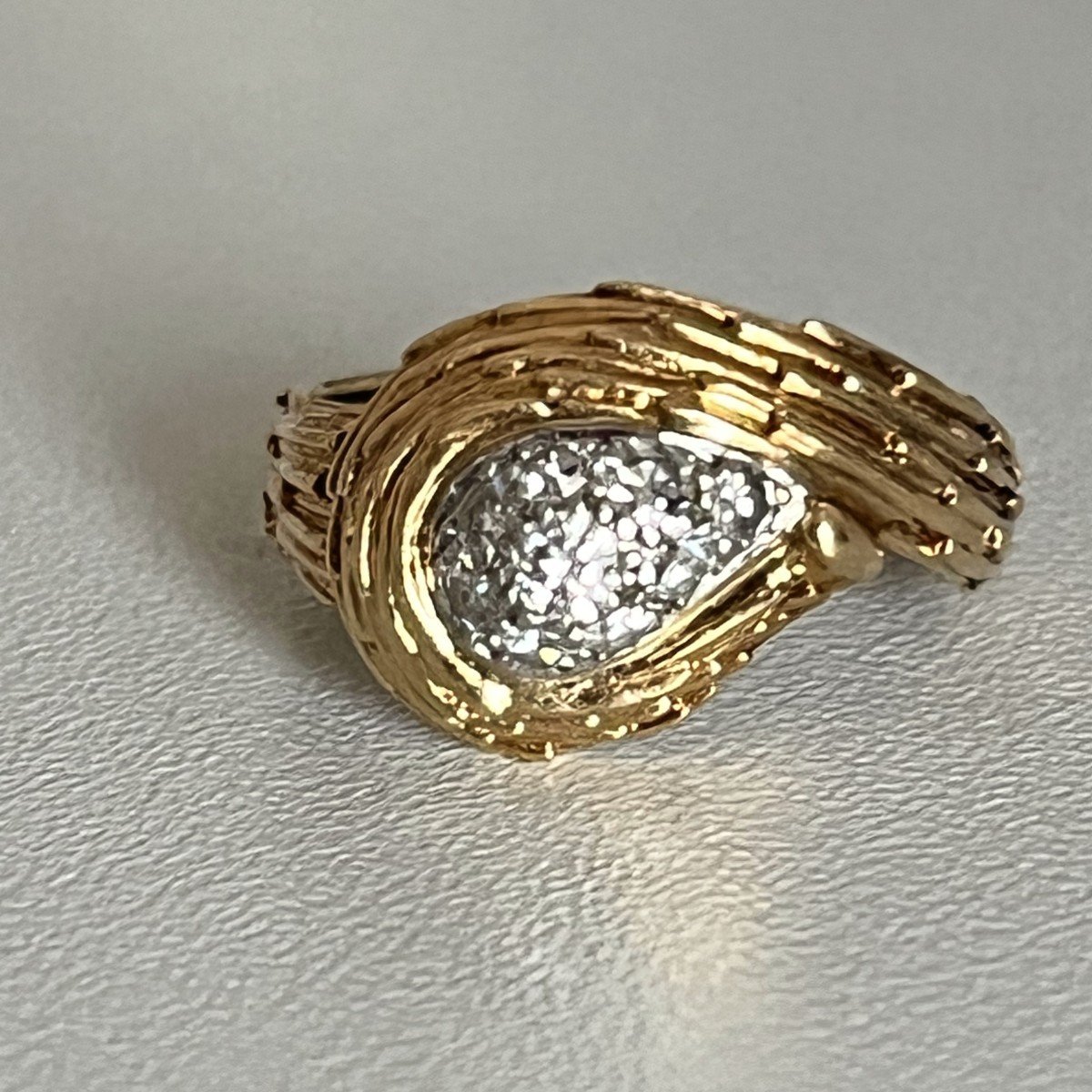 4694- Yellow Gold Chiseled Diamond Ring