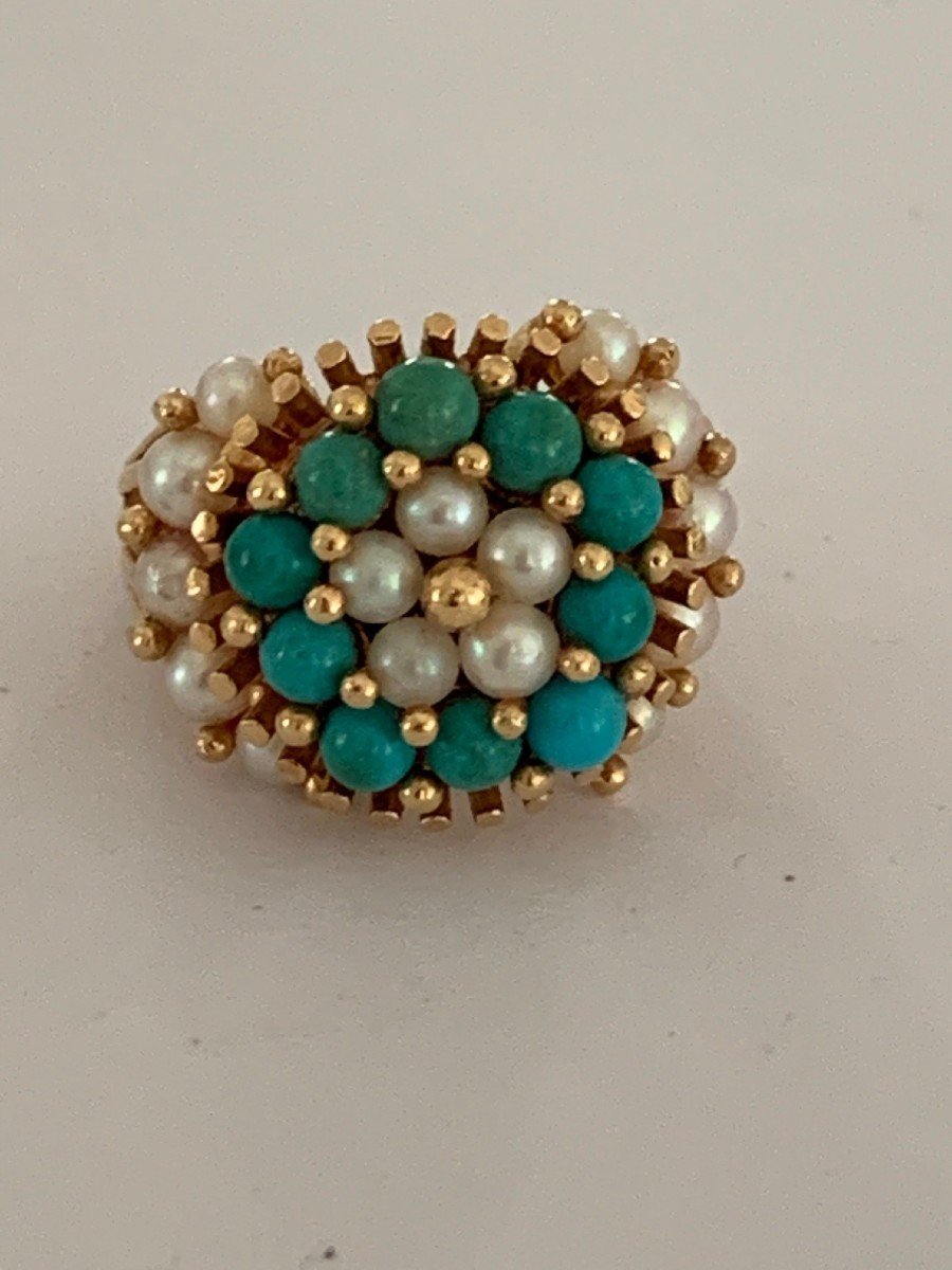 2342- Bague Or Jaune Perles Turquoises-photo-4